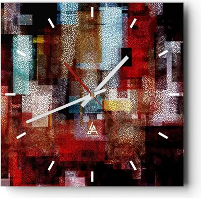 Produktbild von Wanduhr - Quadrat - Glasuhr - Abstraktion modern - 30x30cm - Schleichendes Uhrwerk - Lautlos - zum Aufhängen bereit - Dekoration Modern - Wanddekoration aus Glas - C3AC30x30-3504