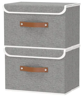 Image de Omgoods - Boîtes de rangement avec couvercle - Paniers de rangement pliables, gris, lot de 2