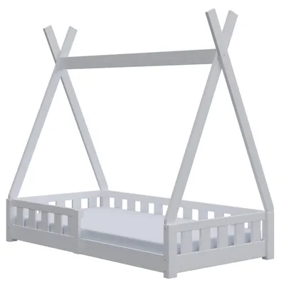 Produktbild von HAGO24 Kinderbett Tipi-Stil Kiefernholz Lattenrost Rausfallschutz Matratze Schlafkomfort Spielbett 148x141x76cm Weiß
