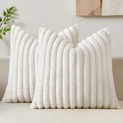 Produktbild von Plüschkissenbezug 60x60 cm, Kunstfell, für Sofa, Dekokissen, Kissenbezug, Kuschelkissen, weiß, 2-teiliges Set