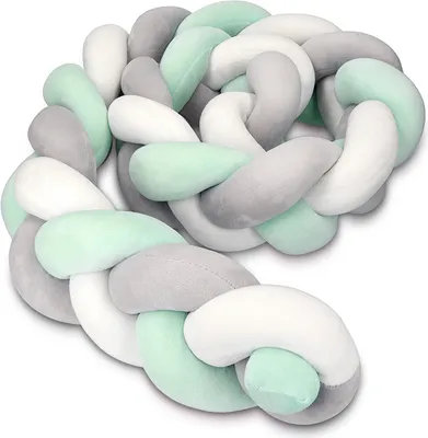 Produktbild von Bettschlange geflochten,Bettschlange geflochten Bettumrandung Babybett - nestchen für Baby 2M(Grau+weiss+Grün）
