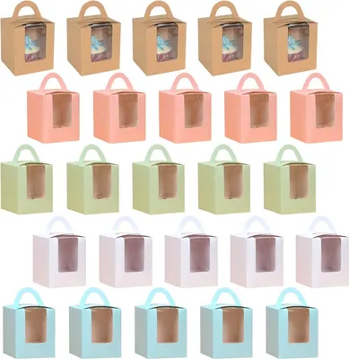 Produktbild von 25 Stück Cupcake Kuchenboxen, Cupcakes Behälter tortenkartons mit Fenstere und Griff, Muffins Gebäck Lagerung Geschenkboxen, Dessert Container für Bäckerei, Hochzeit, Weihnachten, Party