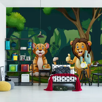 Produktbild von Muralo XXL Selbstklebende FOTOTAPETE Wald sue§er Loewen Tigerbaum (B) 254 cm x (H) 184 cm Tapete Wandtapete WOHNZIMMER SCHLAFZIMMER 4845