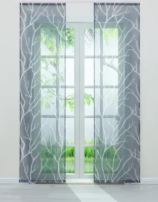 Produktbild von Joyswahl 2er Set Schiebegardine Flächenvorhang mit Klettband Voile Gardinen mit grauem Zweigmuster BxH 57x 245 cm Grau 2 Stück