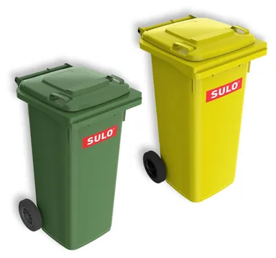Immagine prodotto di Contenitore per rifiuti da 120 litri, di colore verde e giallo, per la raccolta differenziata