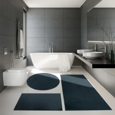 Produktbild von TT Home Badezimmer Teppich Hochflor Badematte Modern Kuschelig Weich Uni Blau Größe 40x55 cm