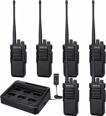 Produktbild von Retevis RT29 Funkgeräte set 10 km, Großer Reichweite, mit 6 Wege-Ladegerät, 3200 mAh, 16 Kanäle, VOX Scan, Squelch, Für Baustellen, Schule, Lager