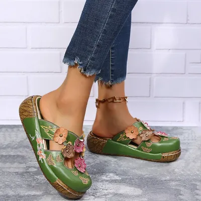 Produktbild von Damen Sandalen Böhmen Schlappen Retro Plateau-Sandalen, Größe:39
