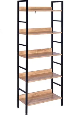 Productafbeelding van Boekenkast met 5 niveaus, wandmodel, eikenhout, zwart, 160 cm