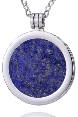 Produktbild von Morella Damen Halskette 70 cm Edelstahl und Anhänger mit Edelstein Lapislazuli Coin 33 mm Chakren Scheibe in Schmuckbeutel