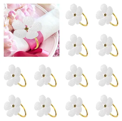 12 Blumen-Serviettenringe aus Zinklegierung, weiß, Ø 4,1 cm