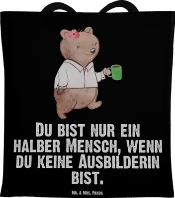 Produktbild von Mr. & Mrs. Panda Einkaufstüte Ausbilderin Herz - Schwarz - Geschenk, Tote Bag, Tasche, festival, Witzig, Spruch, Stoffbeutel, Beruf, Ausbilderprüfung, Uni, Lustig