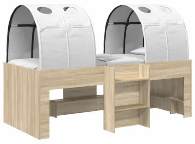 Image de Lit superposé pour enfants avec tunnel, 3 pièces, en sonoma et blanc