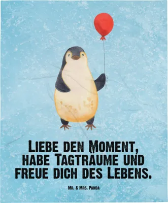 Produktbild von Mr. & Mrs. Panda Schlummerdecke Pinguin Luftballon - Eisblau - Geschenk, Kinderdecke, Babydecke, Liebe, Erstlingsdecke, Neustart, Geschenkidee, Babybettdecke, Plaid