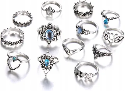 Image de Bagues argentées RETRO PUNK BOHO 76 SET OF RETRO RINGS