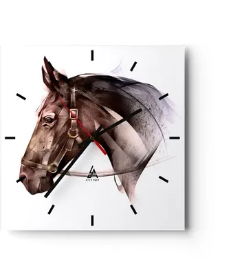 Produktbild von Wanduhr - Quadrat - Glasuhr - Pferd Abstraktion - 30x30cm - Schleichendes Uhrwerk - Lautlos - zum Aufhängen bereit - Dekoration Modern - Wanddekoration aus Glas - C3AC30x30-4106
