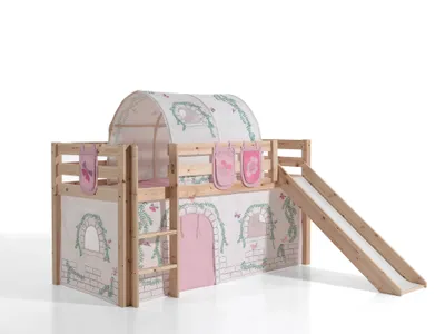 Image de Lit de jeu Pino incl. toboggan avec set textile rideau, tunnel et 3 sacs "Birdy