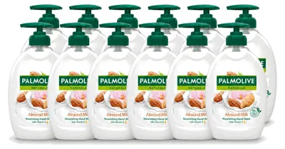 Image de 12 flacons de liquide lavant pour les mains Palmolive, parfum lait d'amande, avec pompe, 500 ml, lot économique - 12 pièces