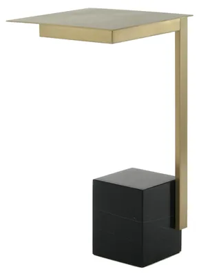 Productafbeelding van Padiro vierkante bijzettafel - 30 x 30 x 56 cm - Zwart - Modern Art deco Glamour - Marmer, Glas, Roestvrij staal