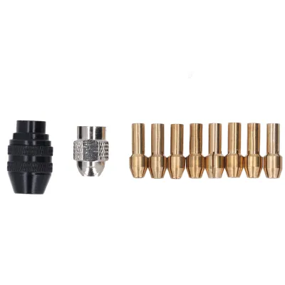 Productafbeelding van Boorklemset van 1/32 inch tot 1/8 inch voor roterende gereedschappen, boorhouder zonder sleutel met 8 maten, messingklemmen en moeren voor Dremel