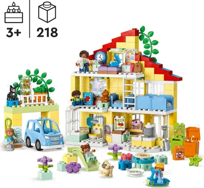 Zdjęcie produktu dla LEGO DUPLO Town Dom rodzinny 3 w 1, duży domek z klocków dla miłośników domków dla lalek, z samochodzikiem i 5 figurkami, zabawka dla dziecka, prezent dla 3-latka, dla chłopca i dziewczynki, 10994
