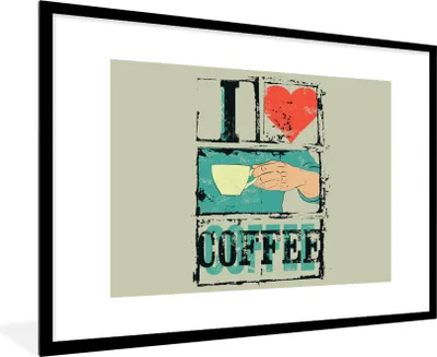 Produktbild von MuchoWow® MuchoWow® Gerahmtes Poster Kaffee - Zitate - Vintage - Sprichwörter - Ich liebe Kaffee 90x60 cm - Poster mit zchwarzem Bilderrahmen - Wanddekoration - Fotos