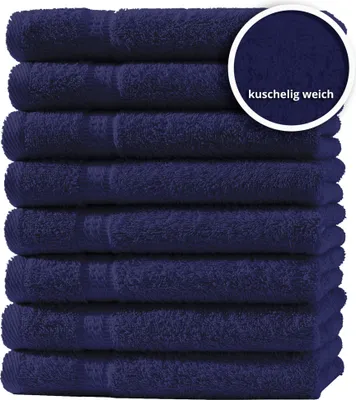 Produktbild von 8er Set Gästetücher Handtücher Duschtücher Badetücher Frottee 100% Baumwolle, Farbe:Navy / Marine Blau, Größe:Handtücher 50x100 cm