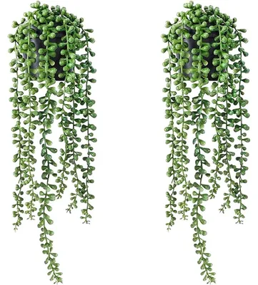 Productafbeelding van Kunstplanten, hangende vetplanten, set van 2, 47 cm, inclusief potten