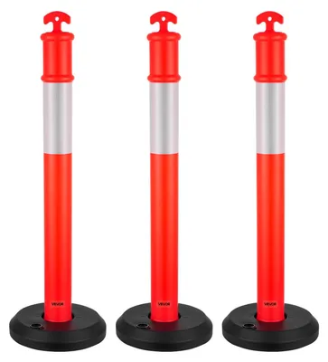 Productafbeelding van VEVOR, set van 6 verkeerspalen, 1140 mm verkeersveiligheidskegels met vulbare voet en reflecterende strepen, stevige palen voor bouwplaatsen, parkeerplaatsen, mensenmassa-controle, rood, rood-c, 3 sets