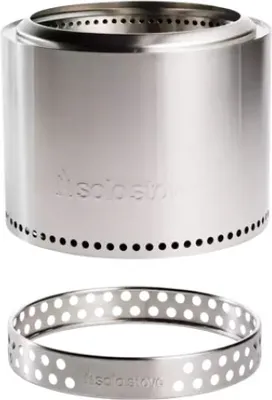 A stainless steel Solo Stove Bonfire and its stand are shown against a white background.