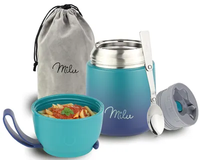 Thermo-Lunchbox 650 ml Edelstahl Suppenbehälter grün/blau