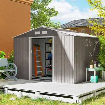 Image de Abri de jardin - Abri de jardin 4,9 m² - Métal - Toit à deux versants - Porte coulissante - Avec fondations - Imperméable - Marron