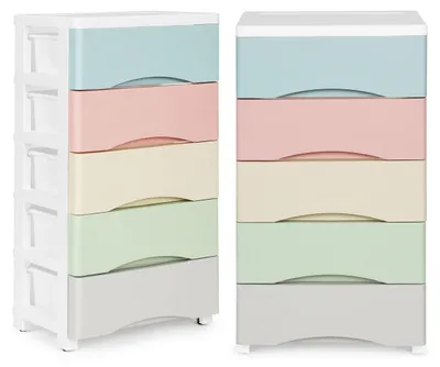 Image de Bibliothèque avec 5 tiroirs coulissants, pieds à roulettes, tiroirs colorés