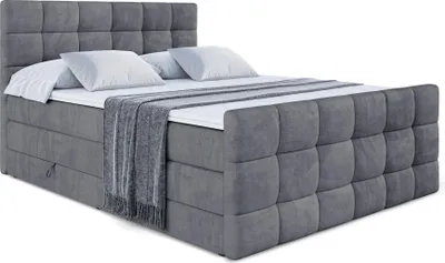 Produktbild von ALTDECOR Boxspringbett mit Matratze und Lattenrost - BRUGO -Z KING - 140x200 cm - Dunkelgrau Samt - Topper, Fußteil, Polsterbett mit Bettkasten, Bett mit Stauraum H3 - und H4 - Matratze, Doppelbett, Springboxbett