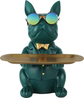 Image de XYQXYQ Statue de bouledogue en résine Décoration canine Plateau de rangement 19x20x23,5 cm