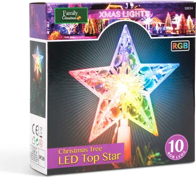 Zdjęcie produktu dla Zawieszka na choinkę - podświetlana zawieszka - gwiazda z oświetleniem LED RGB - 10 diod LED - 15 cm - RGB - zasilanie bateryjne 2 x AA (bez)