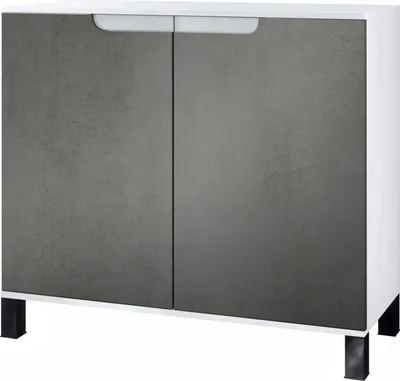 Produktbild von Vladon Kommode Sylt V3, Moderner Küchenschrank mit 2 großen Türen Weiß matt / Beton Dunkel Optik (92,5 x 84.5 x 35)