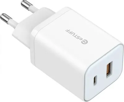 Zdjęcie produktu dla eSTUFF Home Charger 65W GaN - USB-C+ USB-A EU Plug - White BULK (ES635065-BULK-ITH)
