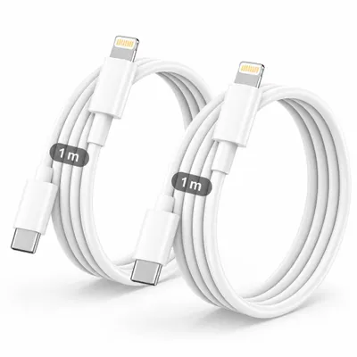 Produktbild von 2x iPhone Lightning Ladekabel 1m – USB-C auf Lightning Ladekabel 20W – Schnellladekabel für iPhone 5 bis 14 Pro Max, iPad, iPod & AirPods