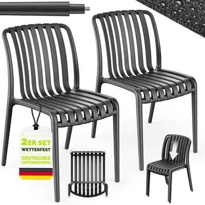 Produktbild von tillvex® Gartenstühle 2er Set Stapelbar Wetterfest | Outdoor Stühle bis 120kg belastbar | Gartenstühle Outdoor | Terrassenstuhl Gartenmöbel Balkon Garten Terrasse