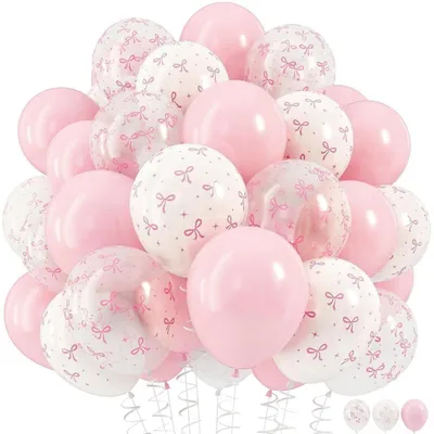 Productafbeelding van Ballonnen met lintjes, roze en wit, 30 stuks. Geschikt voor verjaardagen, babyfeestjes en bruiloften