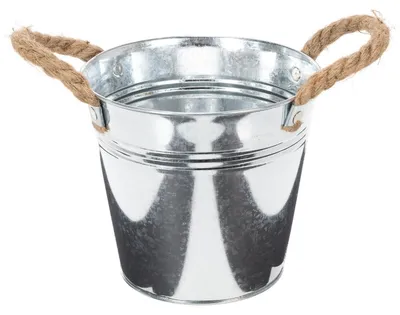 Produktbild von Metalleimer glänzend mit Seilgriffen für Pflanzendeko