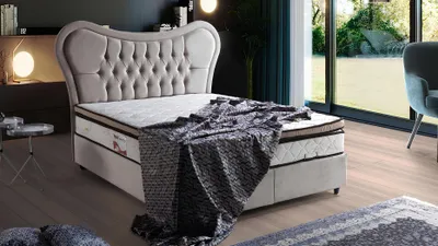 Produktbild von Bett Design Betten Luxus Beige Polster Schlafzimmer Möbel Chesterfield 160x200