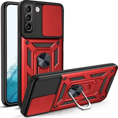 Image de Etui pour Samsung Galaxy S23, étui en silicone TPU avec anneau de protection, protection de l'appareil photo Rouge