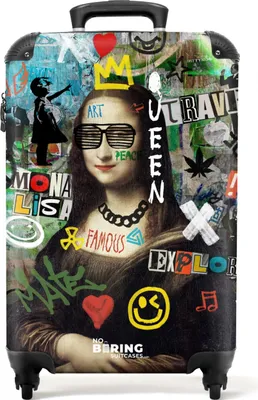 Obrázek produktu pro NoBoringSuitcases.com Příruční kufr z tvrdé skořepiny 55x35x20 cm, 36L, barevné graffiti potisky: Mona Lisa, cestovní kufr se 4 kolečky
