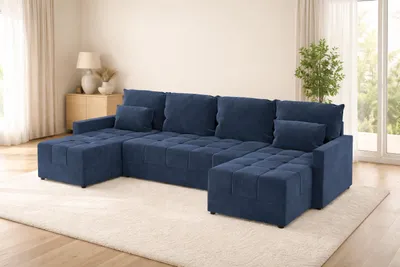 Zdjęcie produktu dla Duży narożnik DOMINO U z funkcją spania i pojemnikiem na pościel sofa do salonu