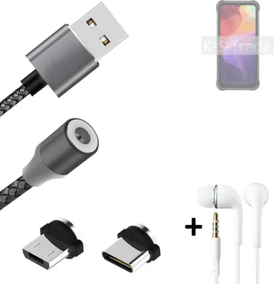 Produktbild von K-S-Trade® Hochwertiges Magnet-Lade-kabel Sync-Kabel Daten-Kabel + Kopfhörer kompatibel mit Ulefone Power Armor 14 Pro mit USB-Typ-C-Anschluss und