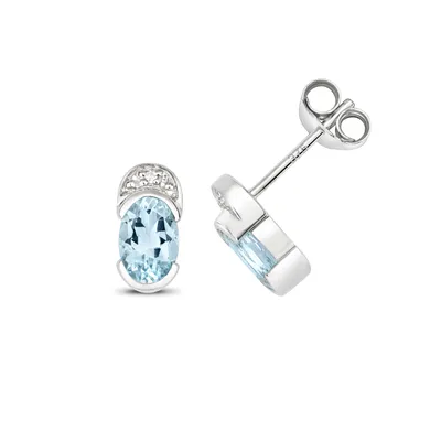 Produktbild von Stylische 9 Karat (375) Weißgold Damen - Diamant Paar Ohrstecker Brillant-Schliff H - PK mit Aquamarin - 9mm*4mm; TRS35521