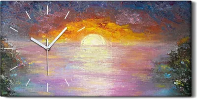 Produktbild von Wohnzimmer-Bild Leinwand Uhr Quarz 60x30 Malen bei Sonnenuntergang auf See - weiße Hände
