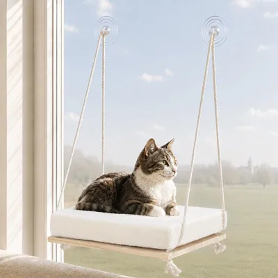 Katzenhängematte Fensterliege, weiß, für aktive Katzen